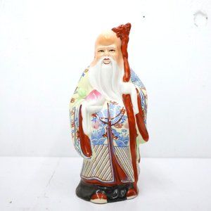 Chinese Famille Rose Porcelain Shou Lao Statue Shou Xing God Of Longevity 6.5”